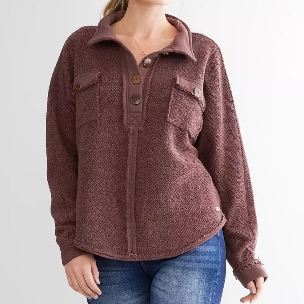 BKE French Terry Henley Pullover Shirt Jacket Hoodie